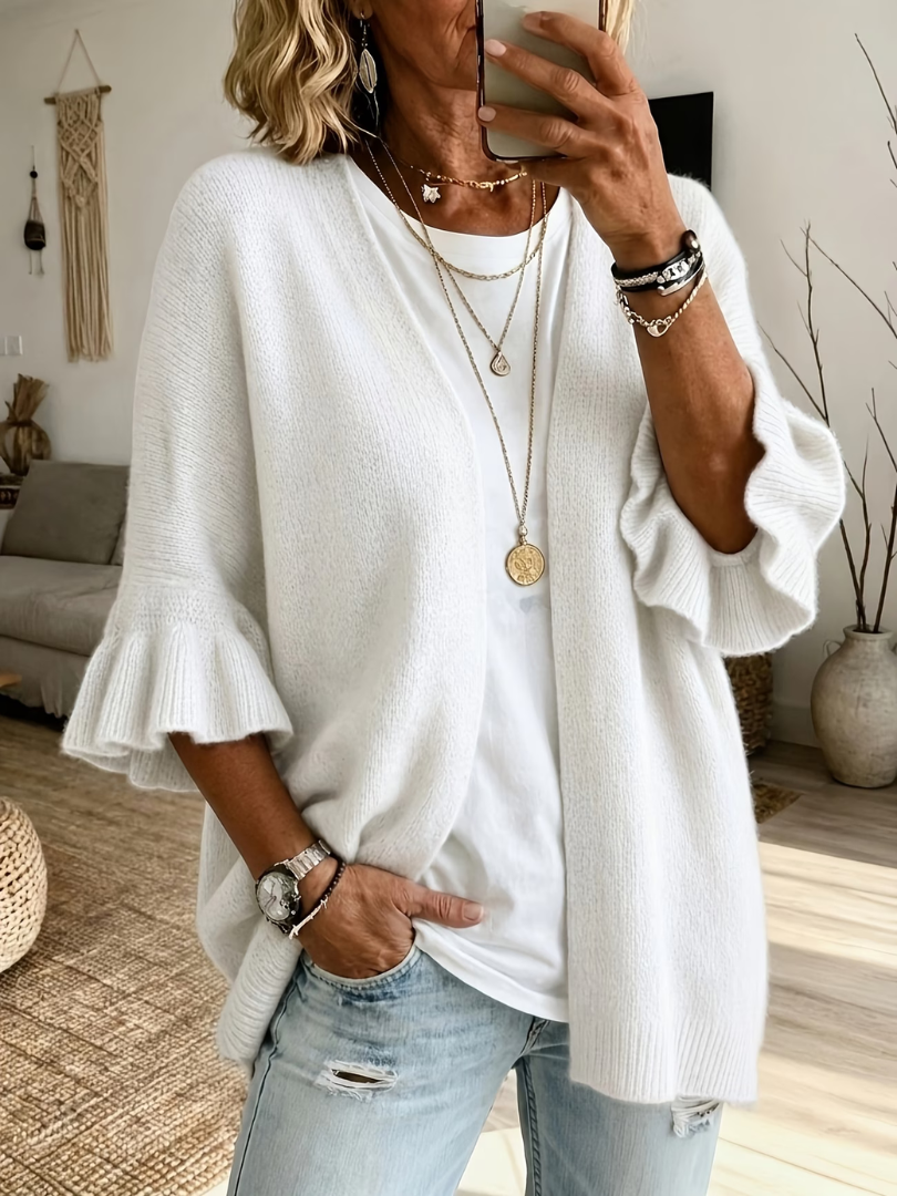 Elena | Stylish Knitted Cardigan with Ruffle Sleeves