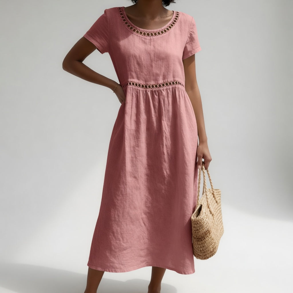 Pernelle™ | Midi Dress 100% Cotton Embroidered Soft Femininity