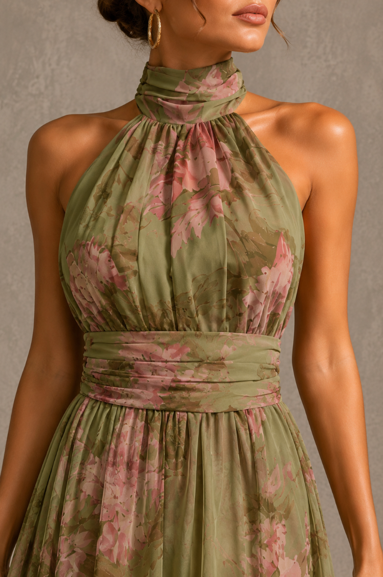 Livia - Elegant Floral Maxi Halter Dress
