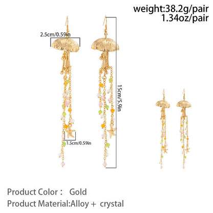 Beach-style starfish and jellyfish tassel earrings