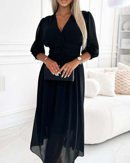 Dianne™ | V-Neck Solid Color Waist Dress