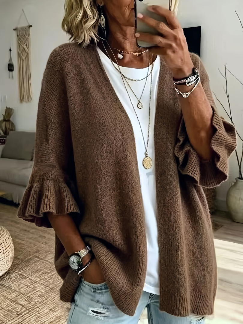 Elena | Stylish Knitted Cardigan with Ruffle Sleeves
