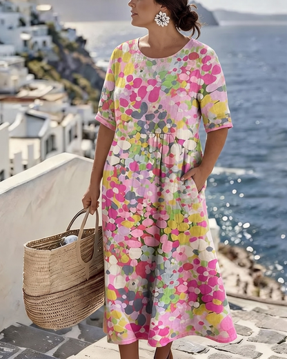 ALENA™ - ELEGANT SUMMER MIDI DRESS WITH FLORAL PATTERN