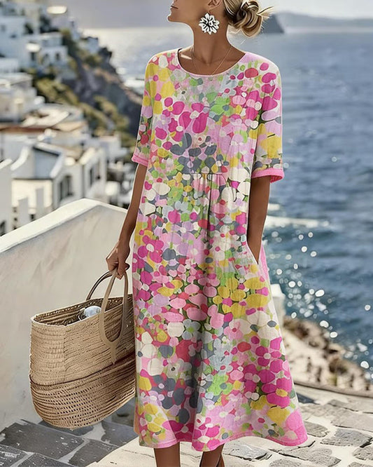 ALENA™ - ELEGANT SUMMER MIDI DRESS WITH FLORAL PATTERN