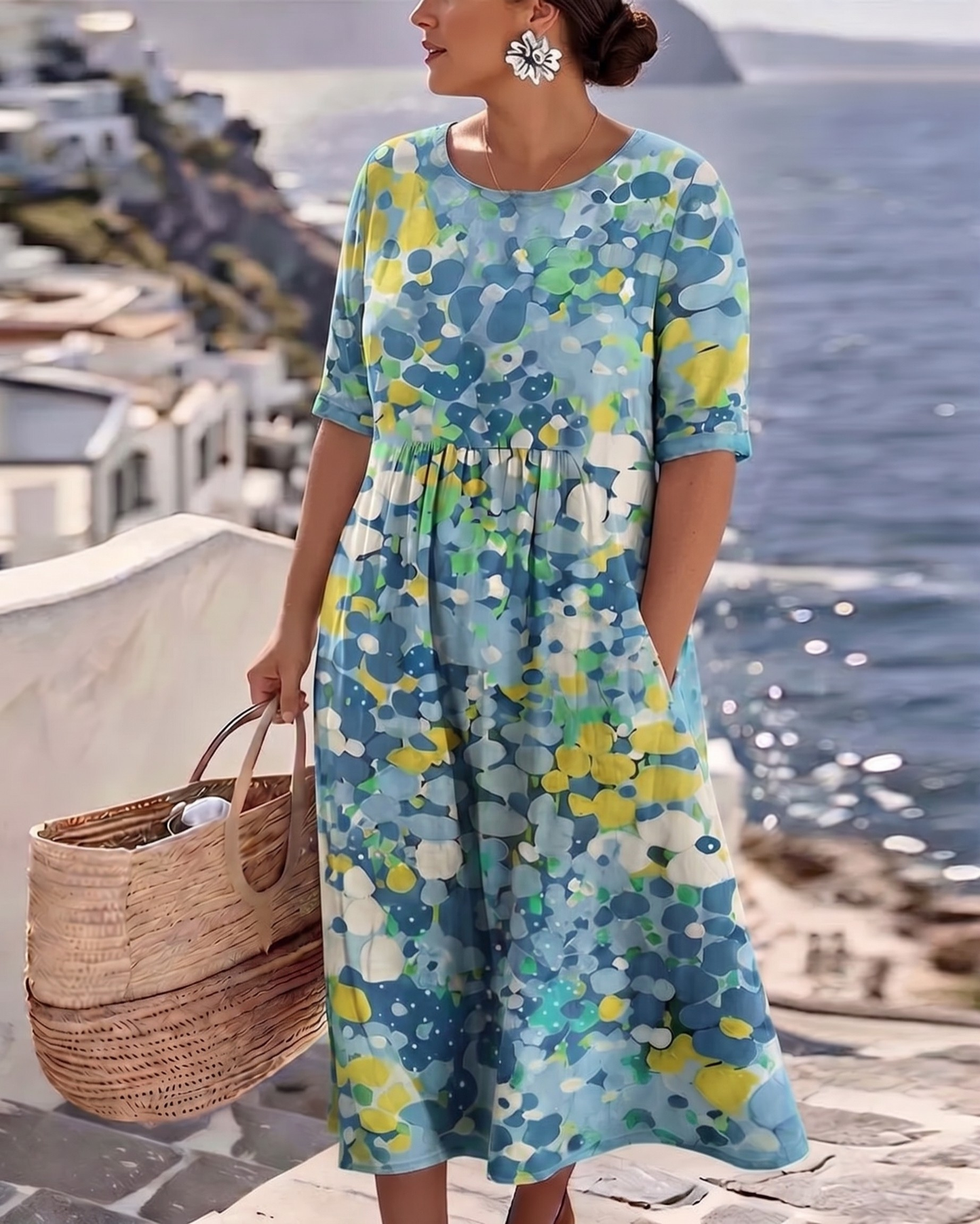 ALENA™ - ELEGANT SUMMER MIDI DRESS WITH FLORAL PATTERN