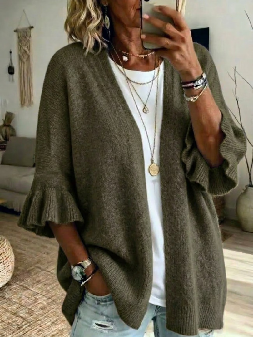 Elena | Stylish Knitted Cardigan with Ruffle Sleeves