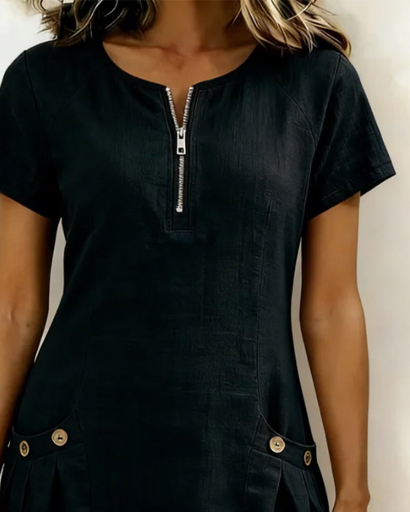 Velariv | Cotton Dress with Zipper Pocket