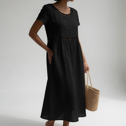 Pernelle™ | Midi Dress 100% Cotton Embroidered Soft Femininity