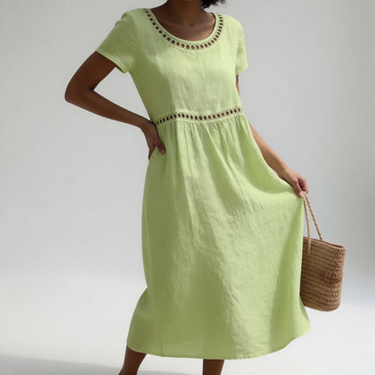 Pernelle™ | Midi Dress 100% Cotton Embroidered Soft Femininity