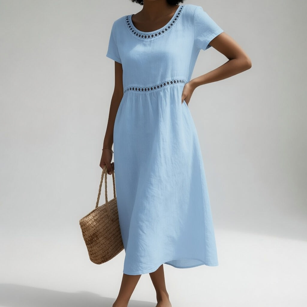 Pernelle™ | Midi Dress 100% Cotton Embroidered Soft Femininity