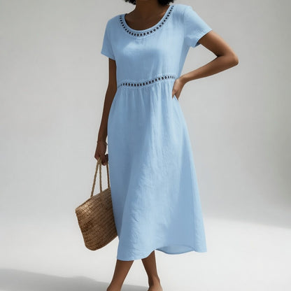 Pernelle™ | Midi Dress 100% Cotton Embroidered Soft Femininity