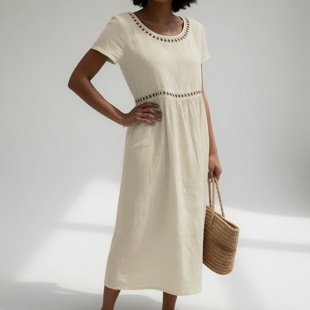Pernelle™ | Midi Dress 100% Cotton Embroidered Soft Femininity