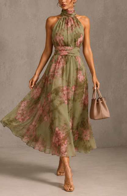 Livia - Elegant Floral Maxi Halter Dress