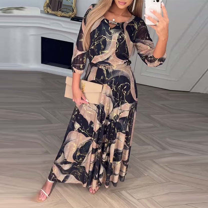 Marivelle™ |  Printed Waist-Defined Dress