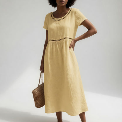 Pernelle™ | Midi Dress 100% Cotton Embroidered Soft Femininity