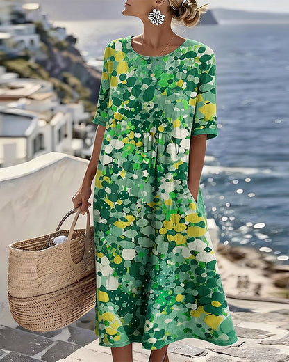 ALENA™ - ELEGANT SUMMER MIDI DRESS WITH FLORAL PATTERN