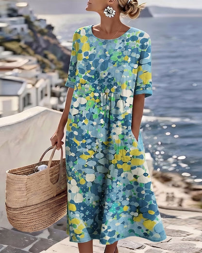 ALENA™ - ELEGANT SUMMER MIDI DRESS WITH FLORAL PATTERN