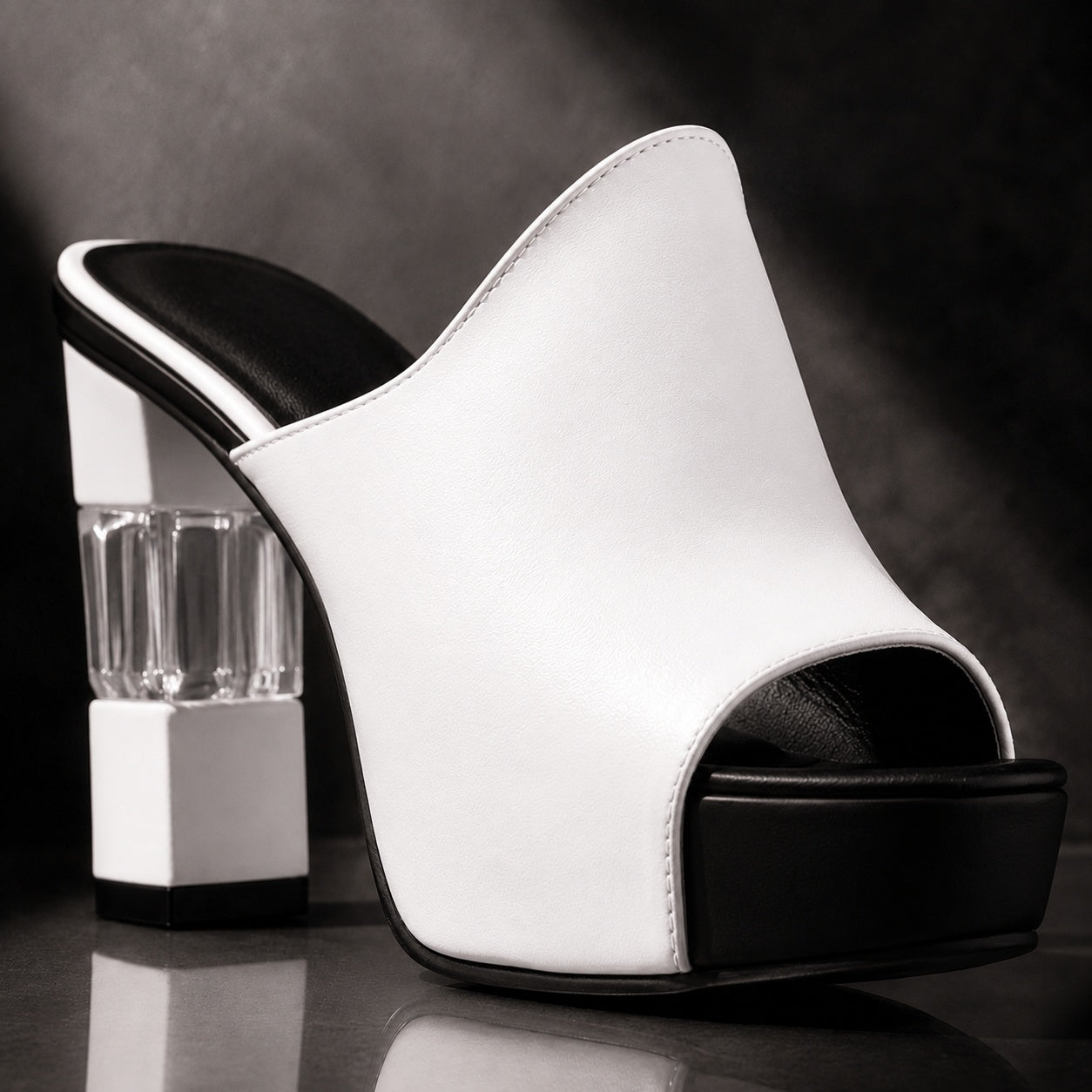 Cristallo Heel Peep-Toe Mules
