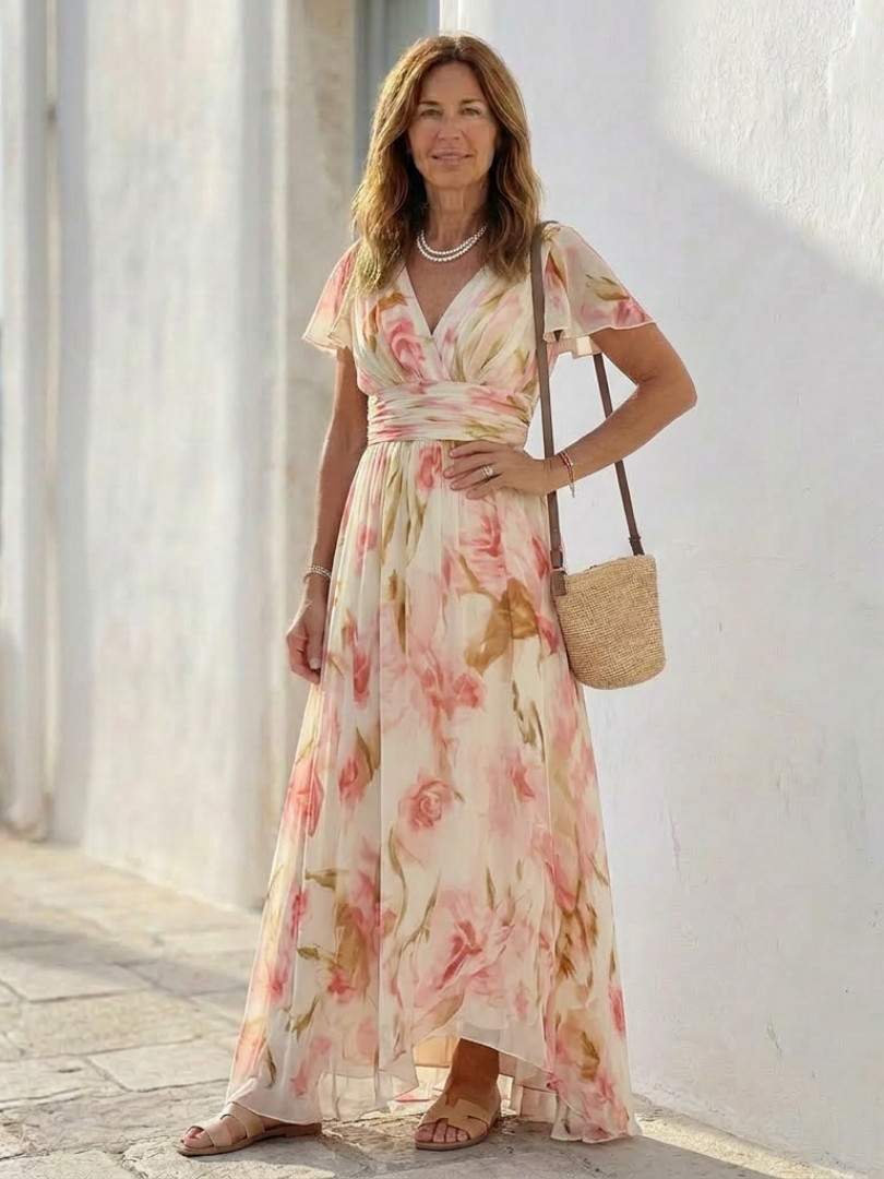 Roslyn | V Neck Short Sleeve Floral Maxi Dress