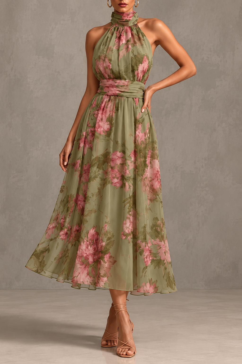 Livia - Elegant Floral Maxi Halter Dress