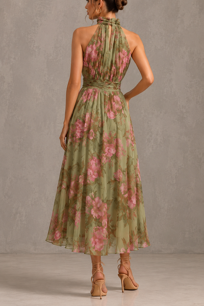 Livia - Elegant Floral Maxi Halter Dress