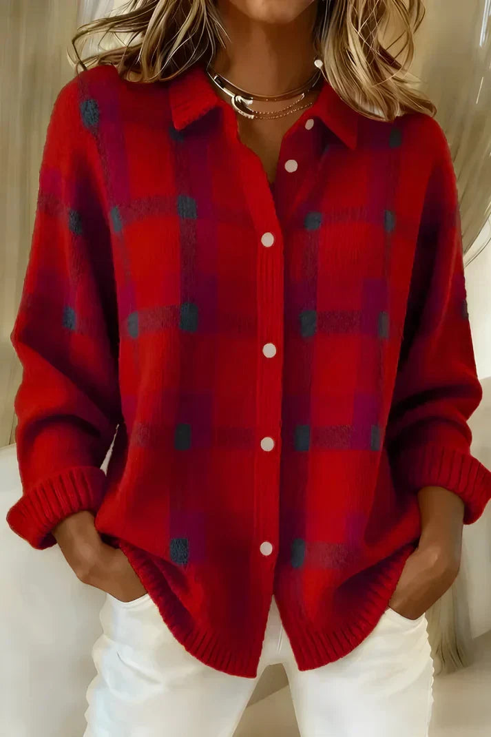 Kiora | Elegant & Cozy Checkered Cardigan